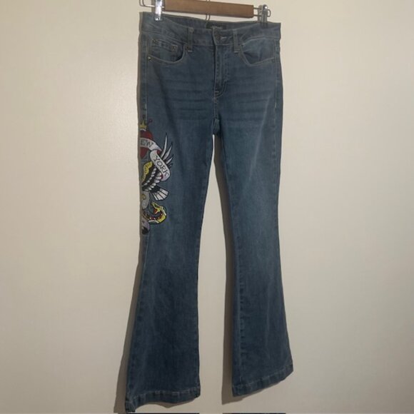 Vintage Ed Hardy Skull & Serpent Embroidered Low Rise Y2K Grail Jeans Size 26 - Picture 15 of 16